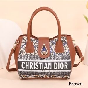 Dior Brown Canvas & Leather Logo Satchel with Blue Accent